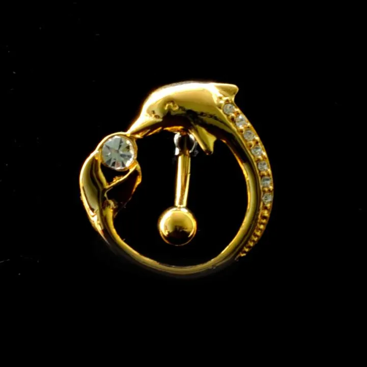 Bauchnabelpiercing Titan 925er Silber-Motiv goldfarbig Delfin