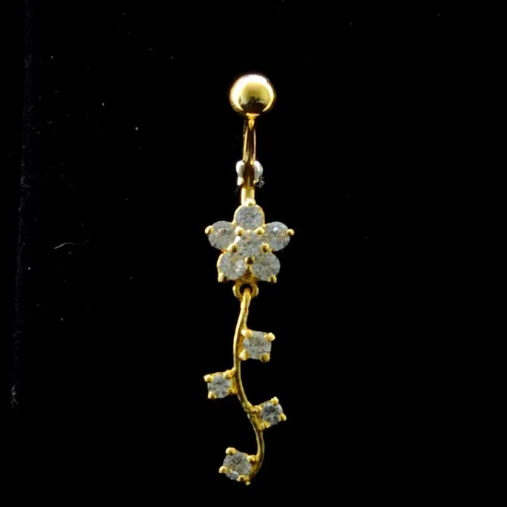 Bauchnabelpiercing Titan 925er Silber-Motiv goldfarbig Kristallblume