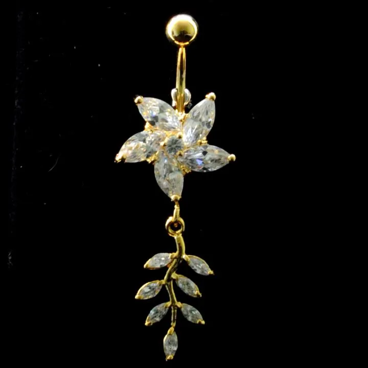 Bauchnabelpiercing Titan 925er Silber-Motiv goldfarbig Blume