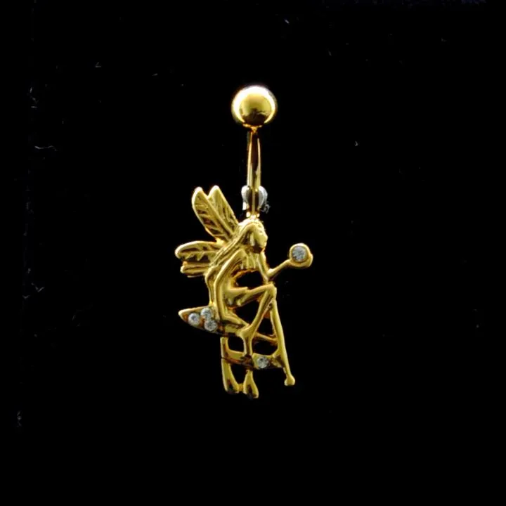 Bauchnabelpiercing Titan 925er Silber-Motiv goldfarbig Elfe