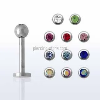 Piercing Labret Stecker 3/5mm-Kristall Kugel 14 Farben Titan 1.2 u 1.6 mm
