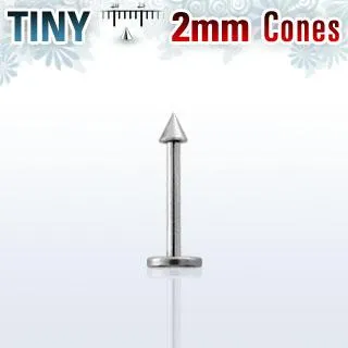 Mini Piercing Labret mit 2mm Spitze in 1.0mm Stärke Stahl Stecker