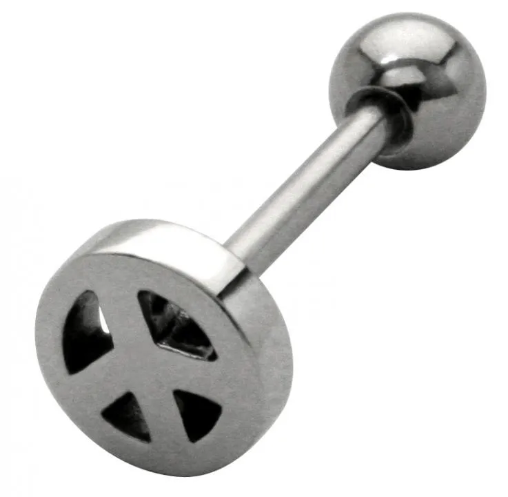 Zungenpiercing Barbell mit Peace Zeichen Motiv Stahl Hantel 1,6mm