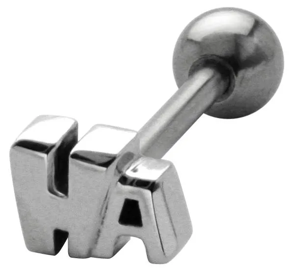 Zungenpiercing Barbell mit HA Motiv Stahl Hantel 1,6mm