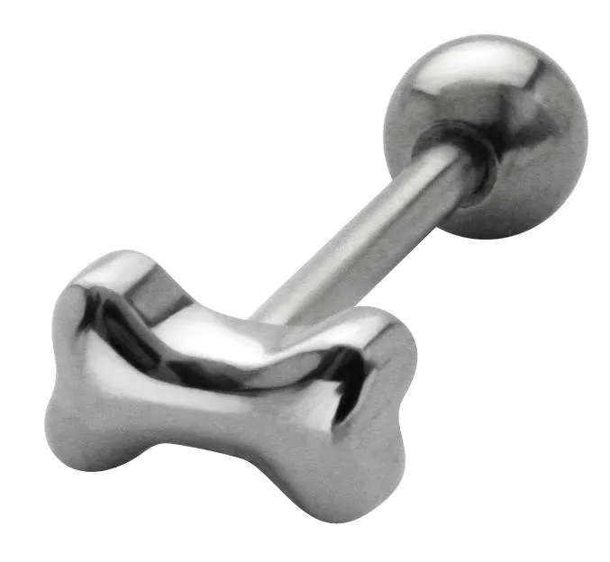 Zungenpiercing Barbell mit Knochen Motiv Stahl Hantel 1,6mm