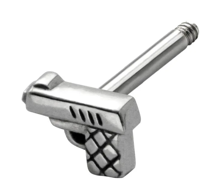 Zungenpiercing Barbell mit Pistole Motiv Stahl Hantel 1,6mm
