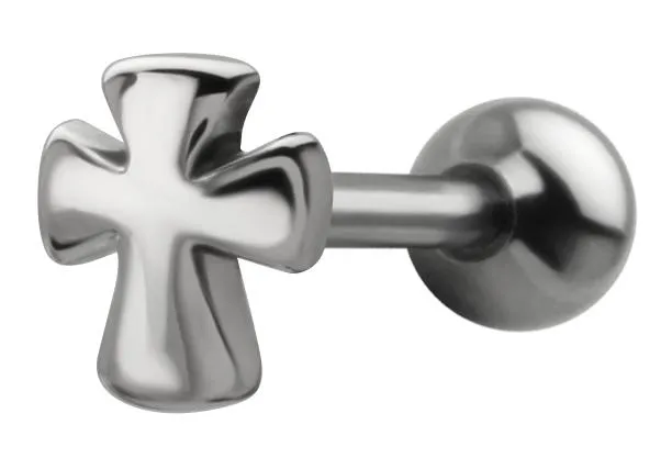 Zungenpiercing Barbell mit Kreuz Motiv Stahl Hantel 1,6mm