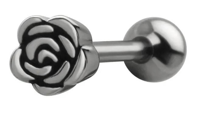 Zungenpiercing Barbell mit Rose Motiv Stahl Hantel 1,6mm