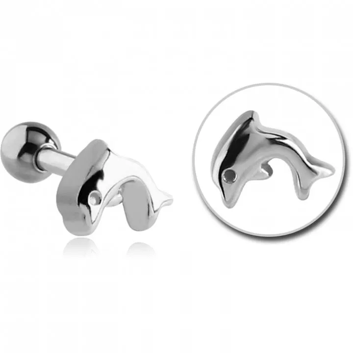 Stahl Piercing Motiv Delfin nur Aufsatz oder mit Barbell oder Labret (wählbar)