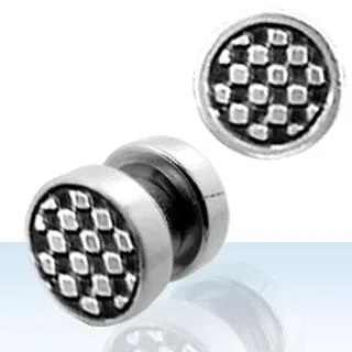 Fake Piercing Plug Magnet Ohrring Kariert Schachbrett Muster