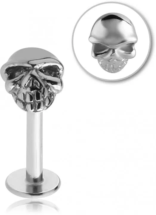 Piercing Labret Totenkopf Skull aus Stahl 1.2 mm Stecker 5 bis 12mm