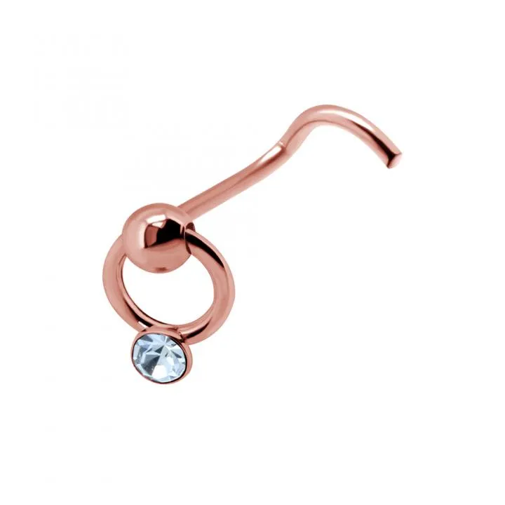 Nasenstecker Spirale Silber Ring + Kristall silberfarbig schwarz goldfarbig roségoldfarbig