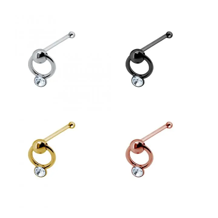 Nasenstecker Pin Ring + Kristall Silber silberfarbig schwarz goldfarbig roségoldfarbig