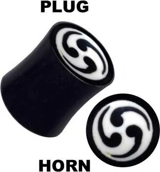 Plug Ohr Piercing mit Tribal Spirale aus Büffelhorn Organic schwarz