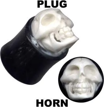 3D Plug Totenkopf Schwarz Gothic Motiv Büffelhorn Ohr Piercing