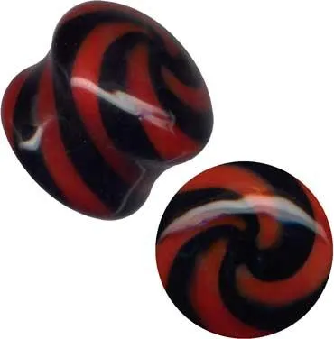 Ohr Piercing Plug aus Glas Spirale in Schwarz/Rot