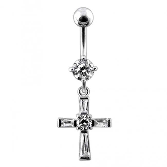 Bauchnabelpiercing Titan 925er Silber-Motiv Kristallkreuz