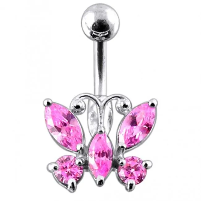 Bauchnabelpiercing Titan 925er Silber-Motiv Schmetterling rosa