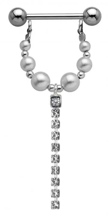 Brustwarzenpiercing Perlen Schild mit Strass Kette inkl. Barbell