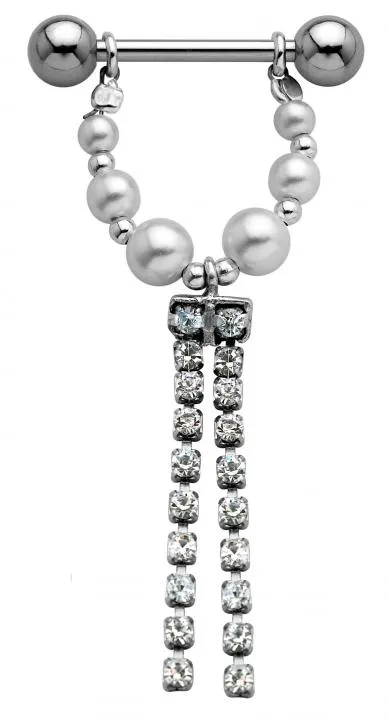 Brustwarzenpiercing Perlen Schild mit Strassketten inkl. Barbell