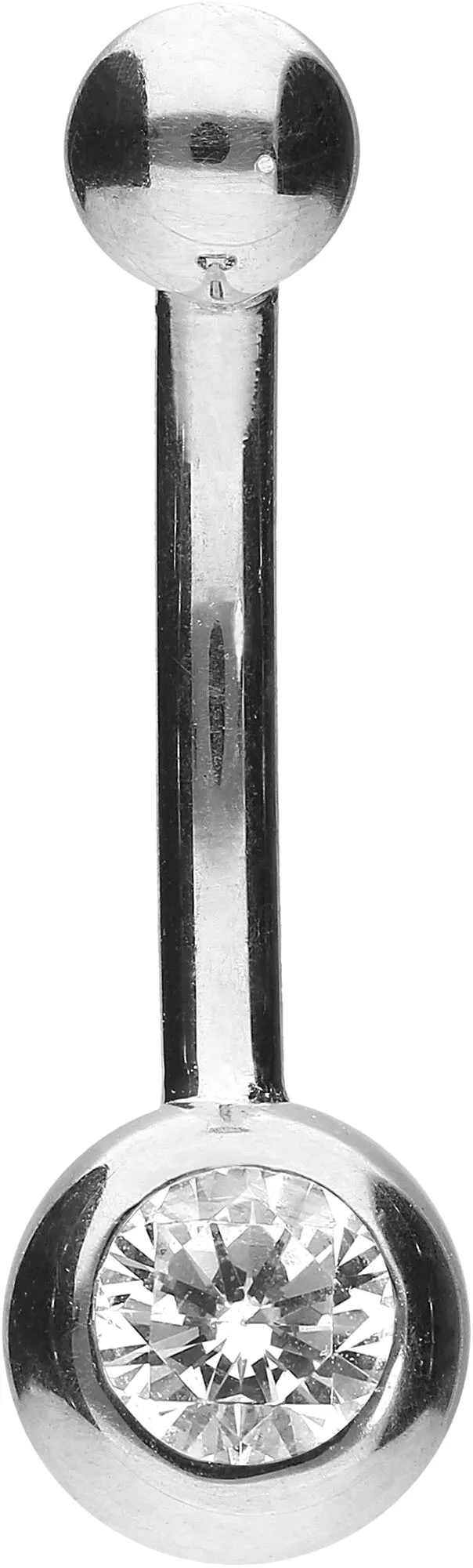 Bauchnabelpiercing 18karat Echtgold Weissgold mit 6mm-Kristallkugel