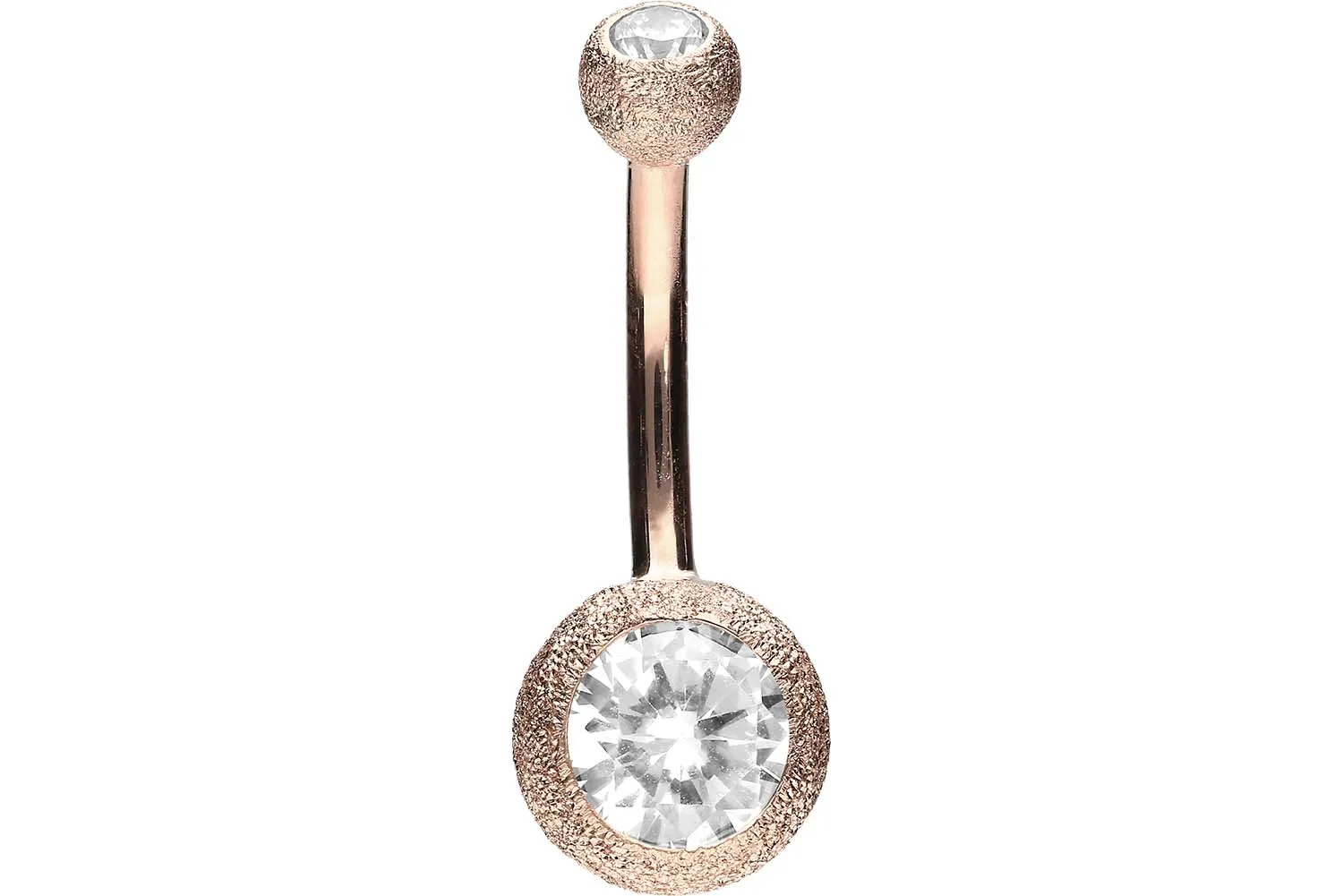 Bauchnabelpiercing 18karat Echtgold Roségold Diamantoptik mit zwei Kristallkugeln