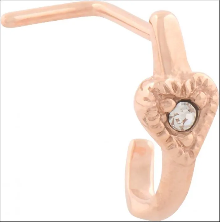 Nasenstecker Spirale Chirurgenstahl roségoldfarbig Kristallherz 0.8mm Stärke