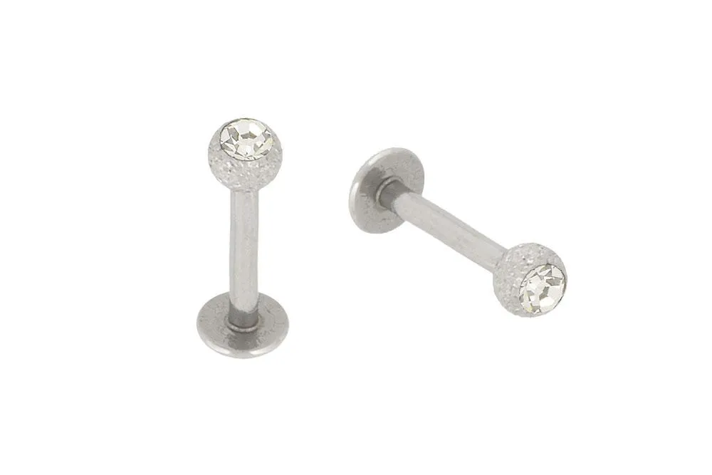Piercing Labret  aus Stahl mit Kugel in Diamantoptik mit Kristall 1.2 und 1.6mm Stecker