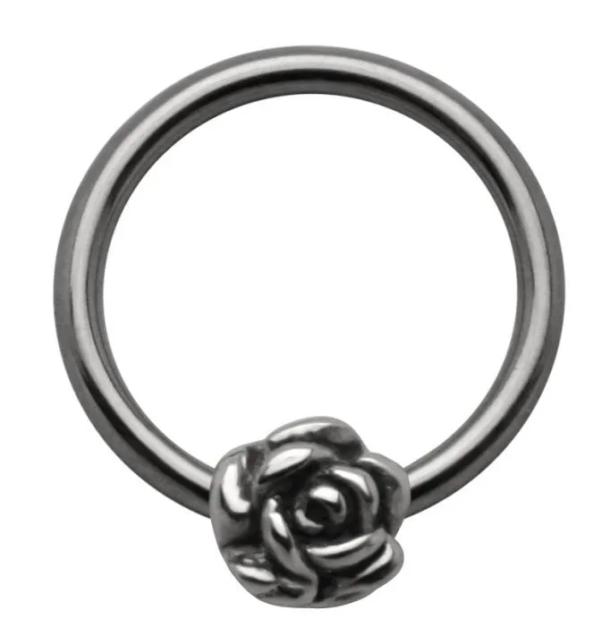 BCR Ring mit Rose Titan o Stahl Piercing Klemmring Klemmkugelring