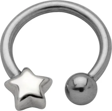 Circular Hufeisen Piercing Stern seitlich und Kugel Stahl 1,2 x 8 mm