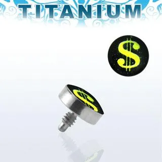Piercing Microdermal 4mm-Aufsatz aus Titan mit Motiv Dollar