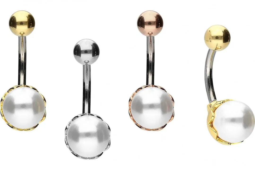 Bauchnabelpiercing Titan 925er Silber-Motiv Perle silberfarbig goldfarbig roségoldfarbig