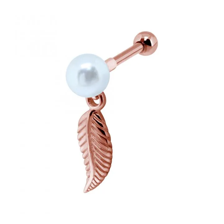 Helix Tragus Piercing Perle mit Feder silberfarbig schwarz goldfarbig roségoldfarbig  1.2mm x 6mm
