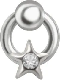 PTFE Piercing Labret Stecker Ring mit Kristall Stern weiß 1.2 mm
