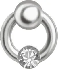 PTFE Piercing Labret Stecker Ring mit Kristall Stein weiß1.2 mm