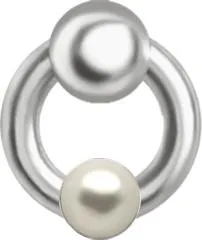 PTFE Piercing Labret Stecker Ring mit Perle Silber 1.2 mm