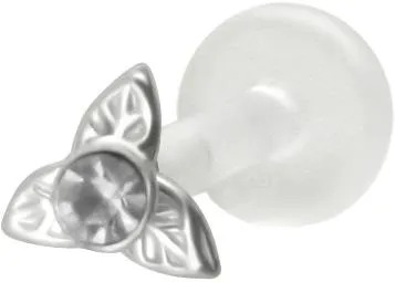PTFE Piercing Labret Stecker Kristall Blume weiß Silber 1.2 mm