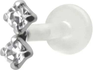 PTFE Piercing Labret Stecker 2 Kristall Steine AB  1.2 mm