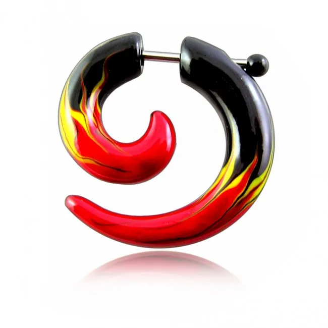 Fake Piercing Expander Acryl Flammen schwarz/rot Dehnungssichel Claw