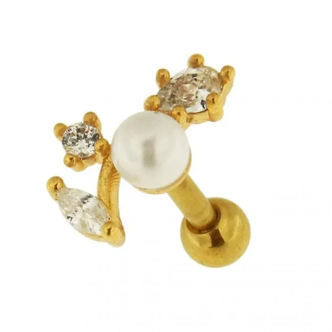Helix Tragus Piercing Perle mit Kristallen  silber oder goldfarbig 1.2mm x 6mm