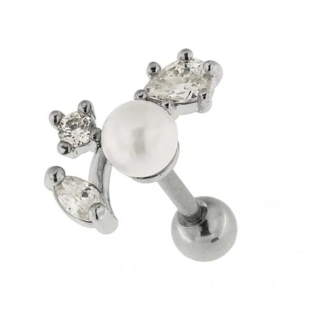 Helix Tragus Piercing Perle mit Kristallen  silber oder goldfarbig 1.2mm x 6mm